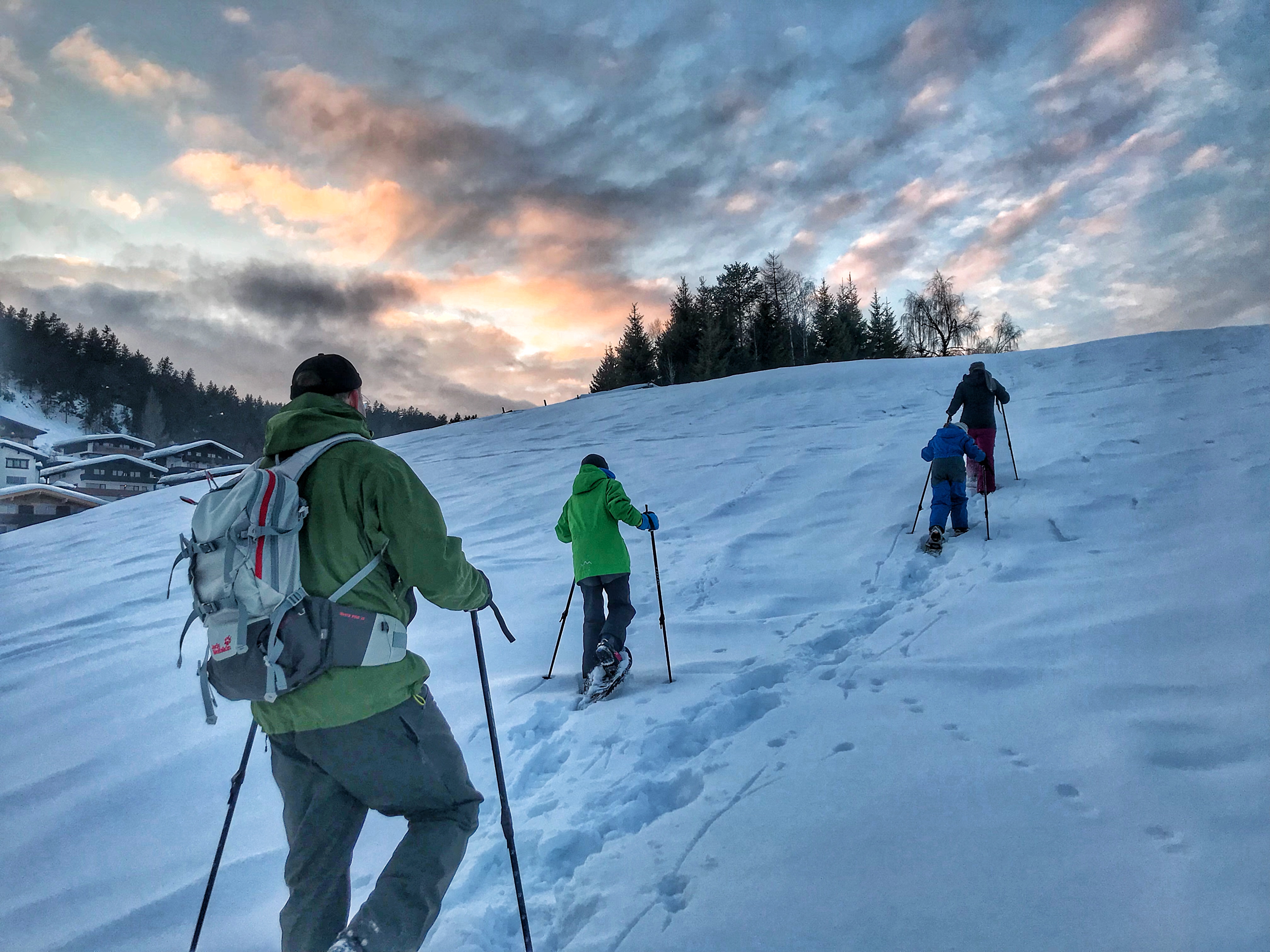 Snowshoe hiking, view 1
